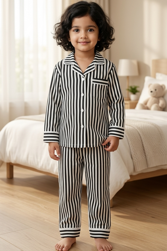 Black Strip Nightsuits for kids| Unisex| Pure Cotton