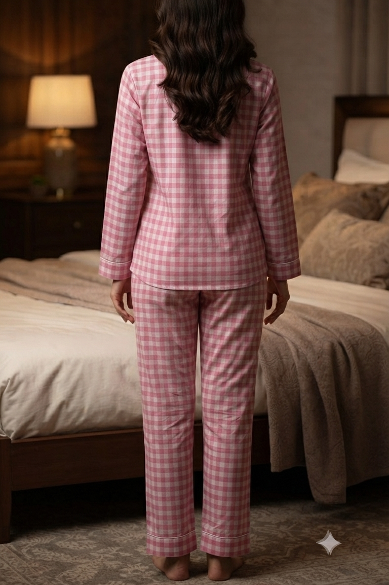 Red-Pink Check Nightsuit For Women| Pure Cotton