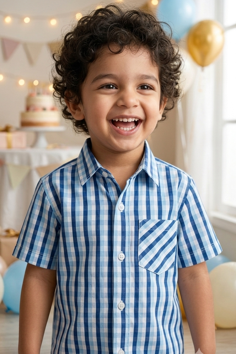 Cobalt Blue Check  Boys Shirt| Pure Cotton