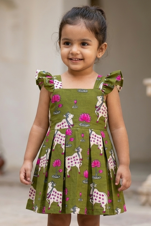 Green Pichwai  Siblings Twinning Outfit| Pure Cotton