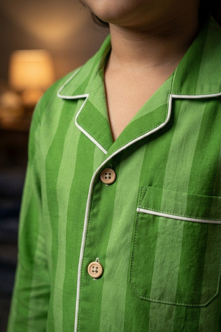 Green Strip  Nightsuits for kids| Unisex| Pure Cotton