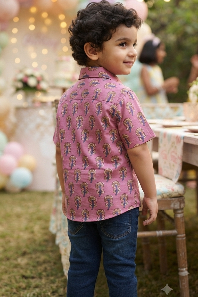 Pink Boota Boys Shirt| Pure Cotton