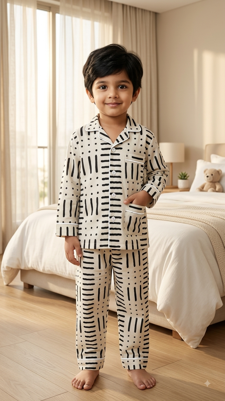 White Partywave Nightsuits for kids| Unisex| Pure Cotton