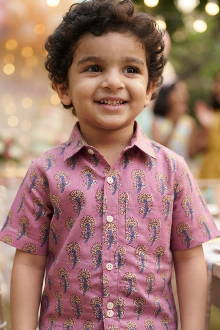 Pink Boota Boys Shirt| Pure Cotton