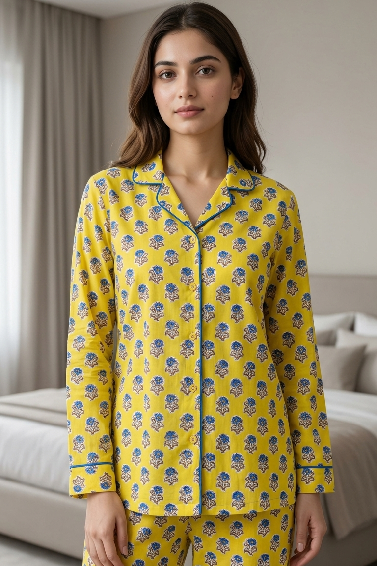 Yellow Boota Nightsuit For Women| Pure Cotton