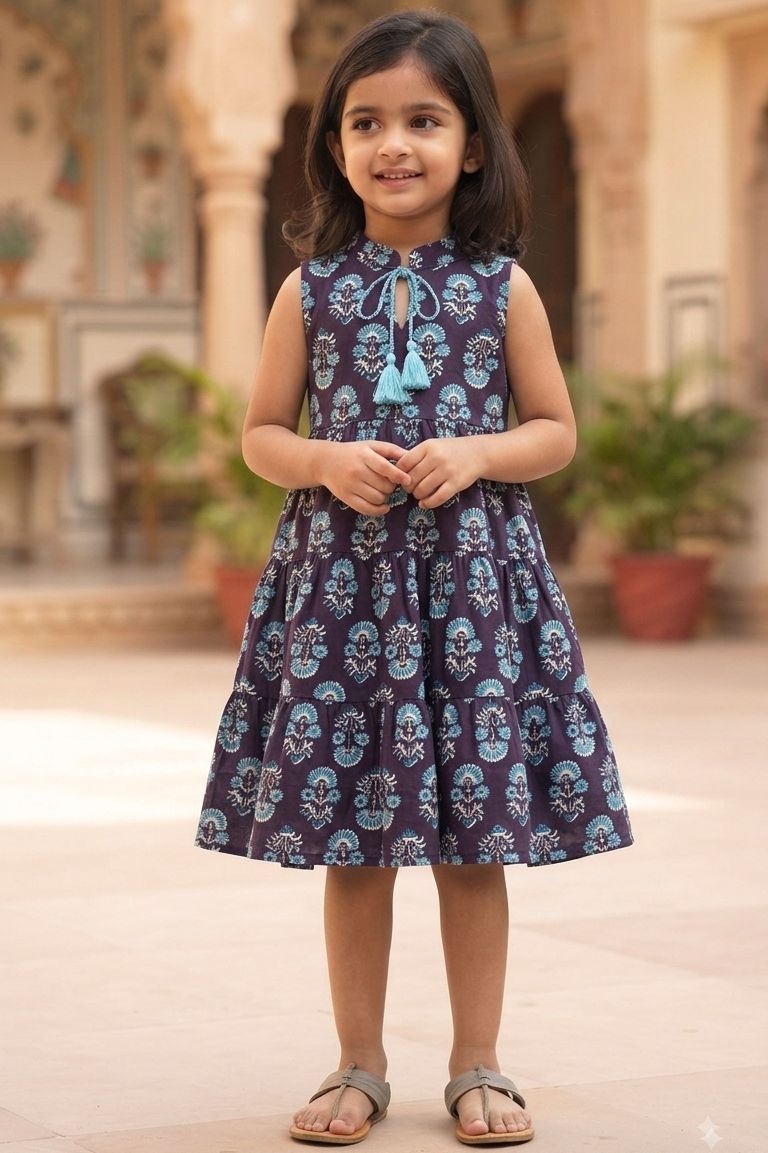 Black Booti Girls Dress| Pue Cotton