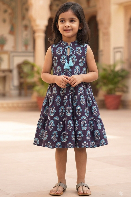 Black Booti Girls Dress| Pue Cotton
