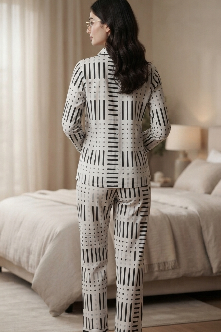 White Partywave Nightsuit For Women| Pure Cotton