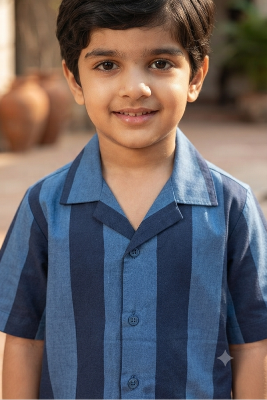Blue Strip Co-ords Set for Boys| Pure Cotton