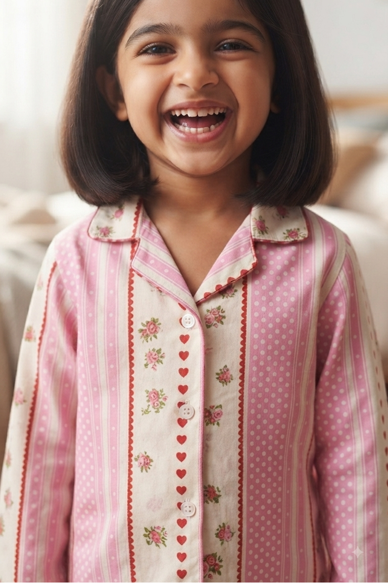 Pink Floral Nightsuits for kids| Unisex| Pure Cotton