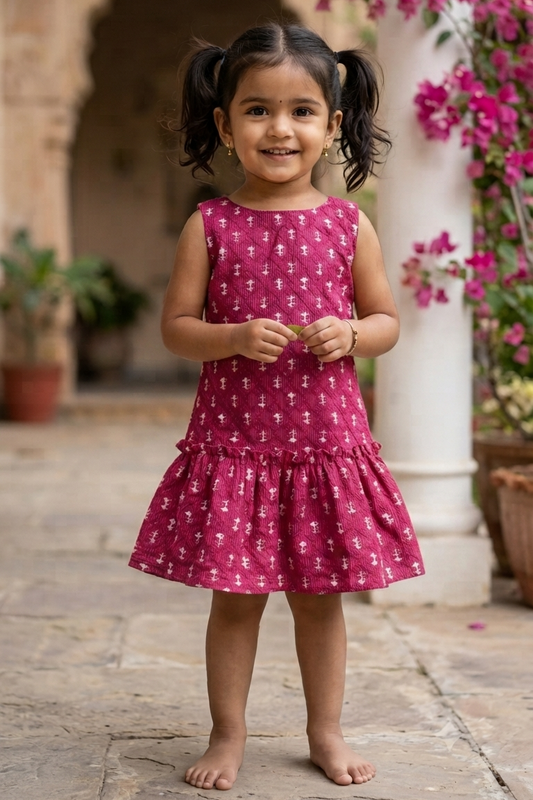 Pink Booti Girls Dress| Pue Cotton