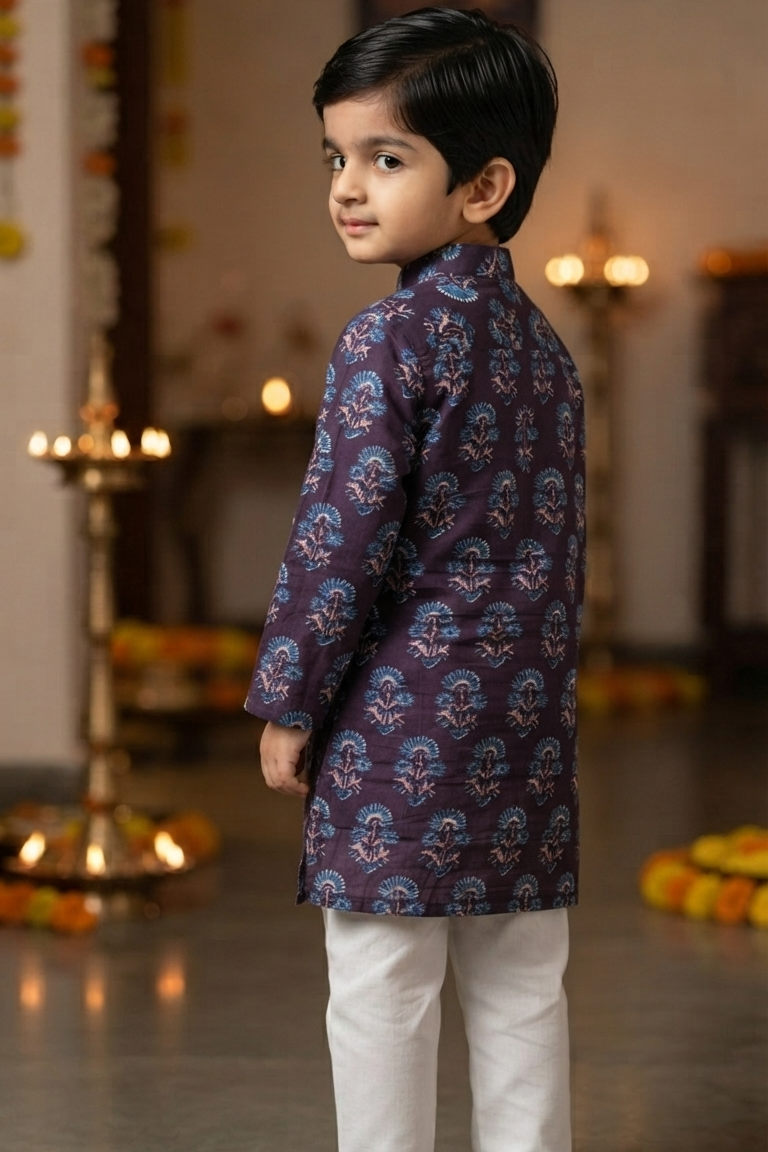 Black Booti Kurta Pajama Sets for Boys| Pure Cotton