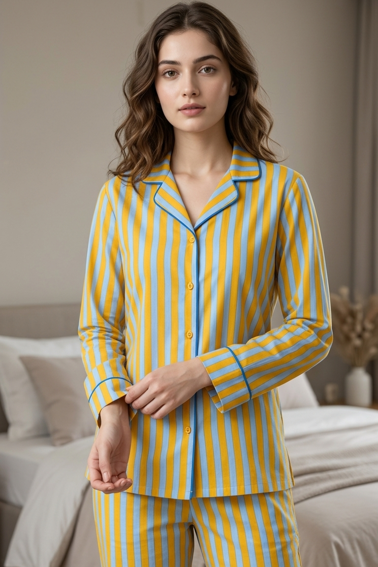Yellow-Blue Twinning Nightsuit Sets For Mother &  Kids| Pure Cotton