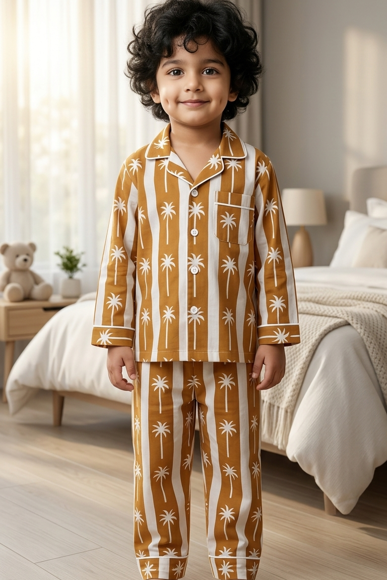 Mustard Coconut Nightsuits for kids| Unisex| Pure Cotton