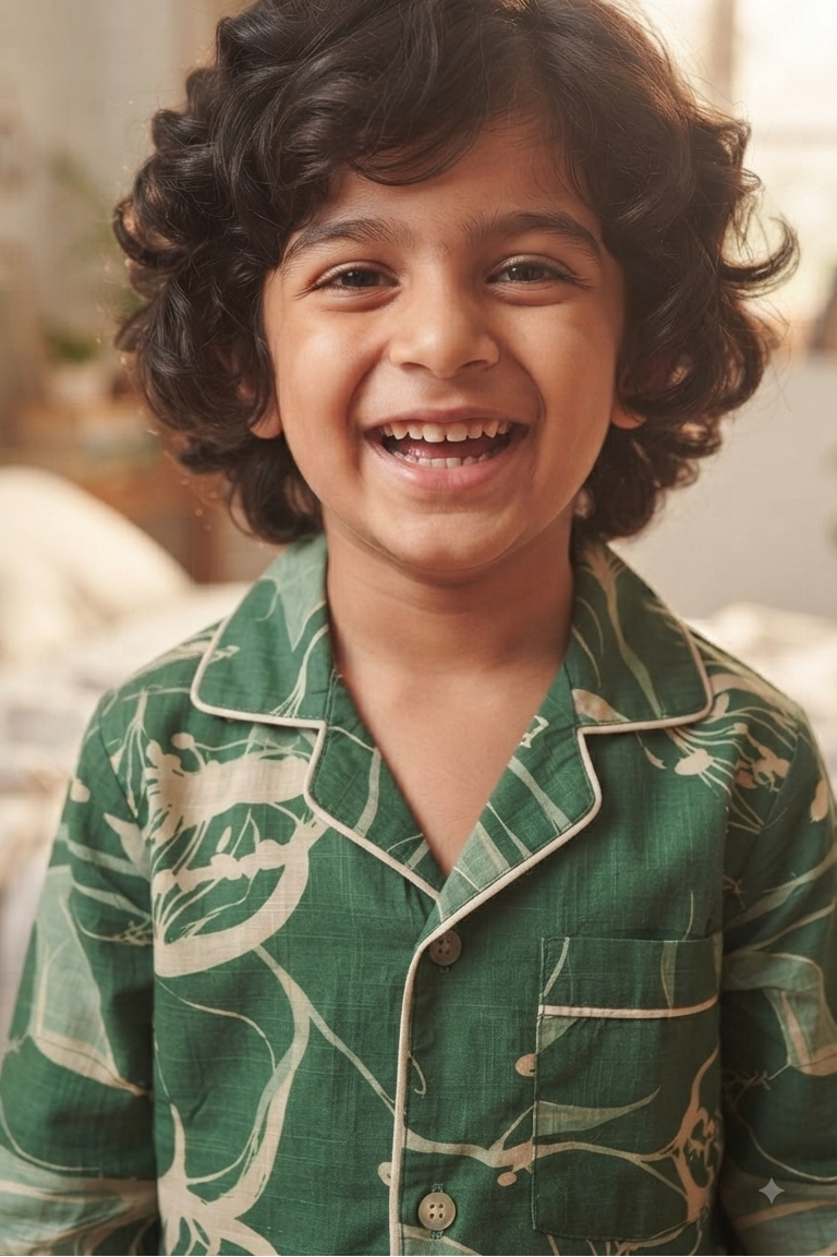 Green Floral Nightsuits for kids| Unisex| Pure Cotton
