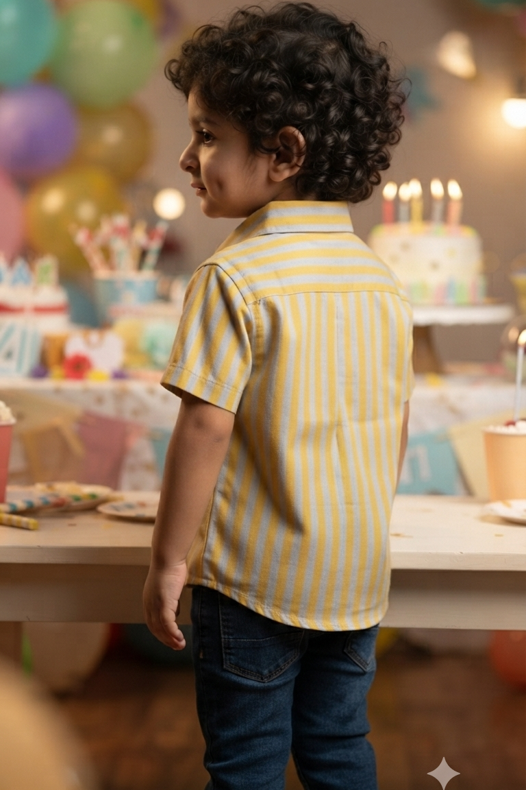 Yellow - Blue Boys Shirt| Pure Cotton
