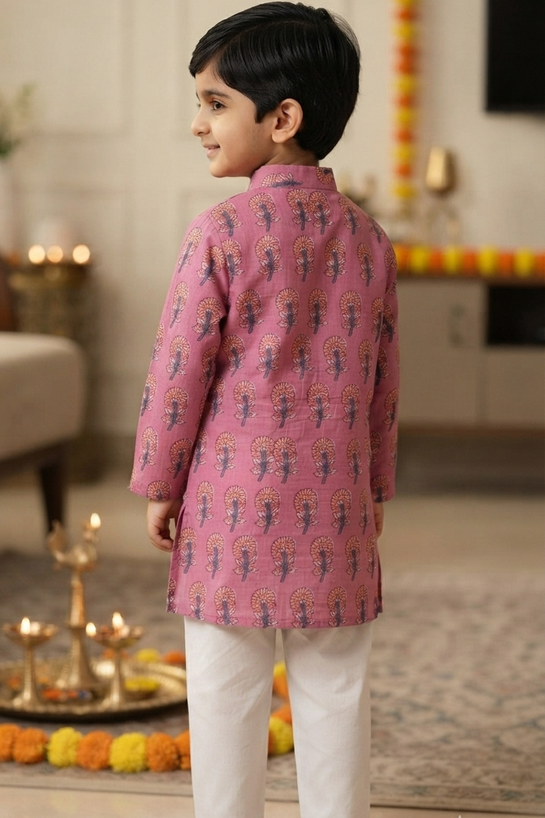 Pink Boota Kurta Pajama Sets for Boys| Pure Cotton