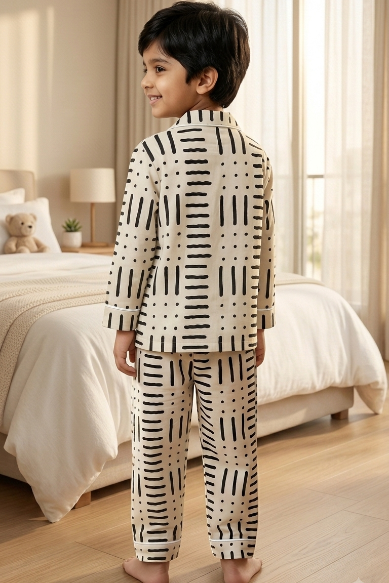 White Partywave Nightsuits for kids| Unisex| Pure Cotton
