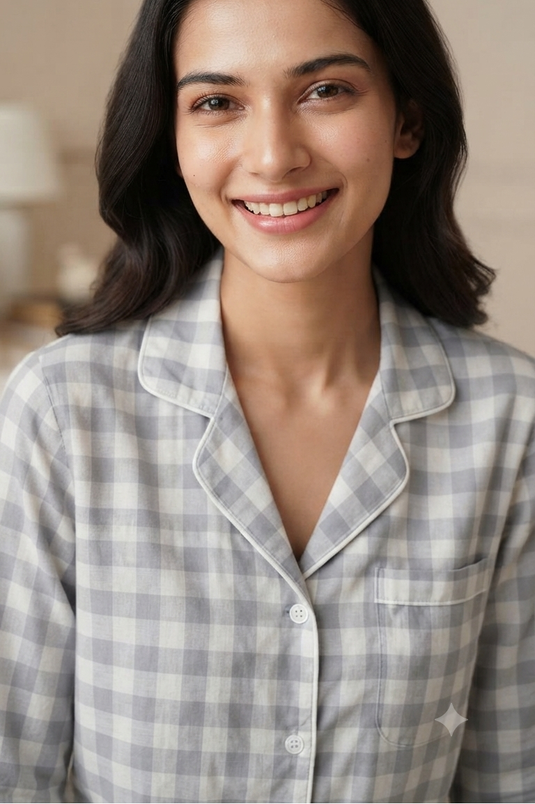 Grey Check Nightsuit For Women| Pure Cotton