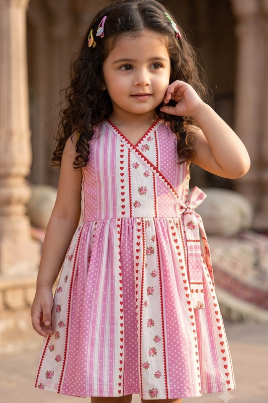 Pink Floral Girls Dress| Pue Cotton
