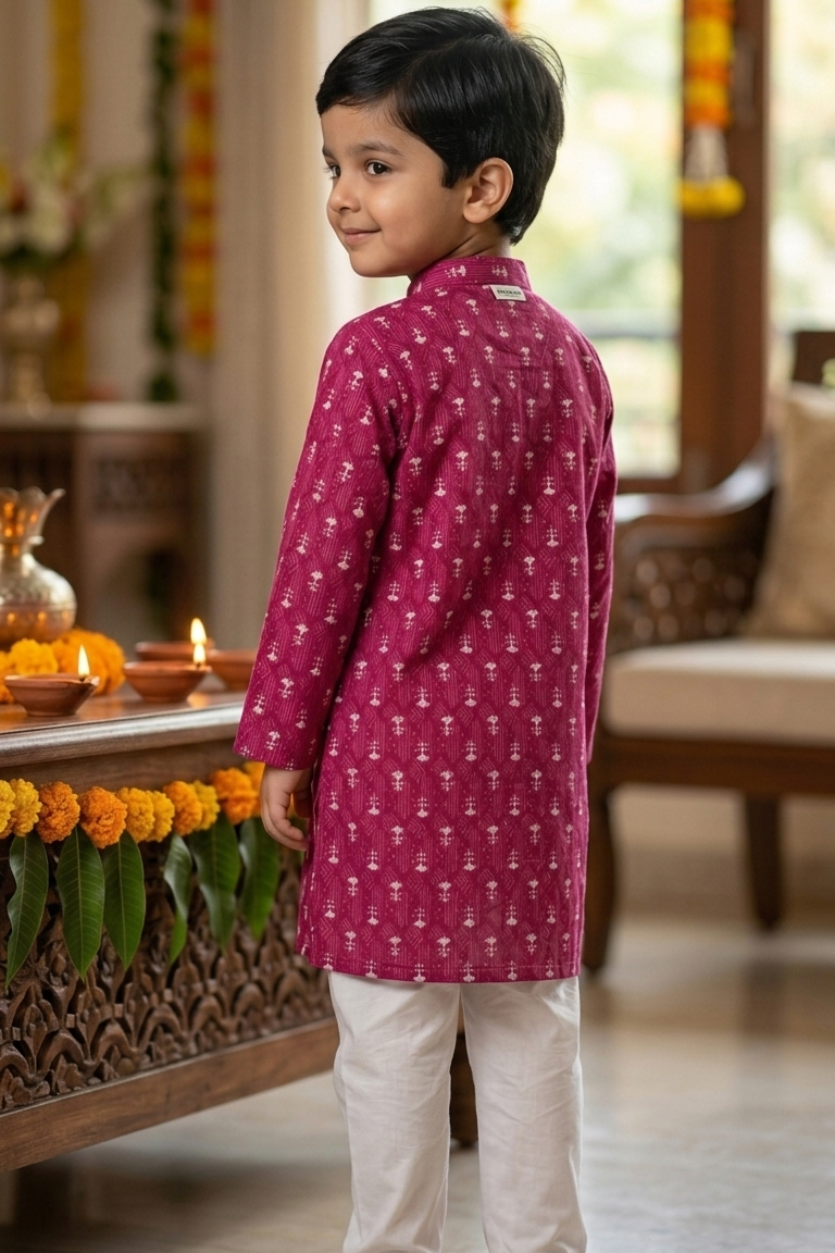 Pink Booti Kurta Pajama Sets for Boys|Pure Cotton