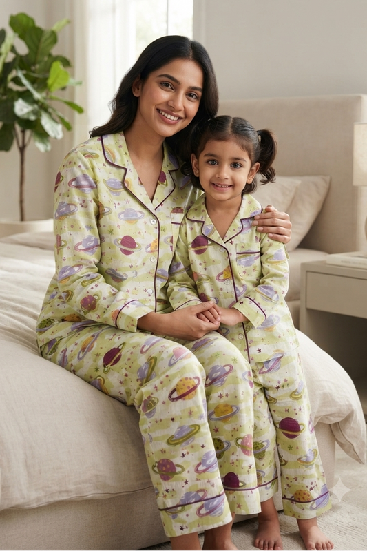 Planets Twinning Nightsuit Sets For Mother &  Kids| Pure Cotton