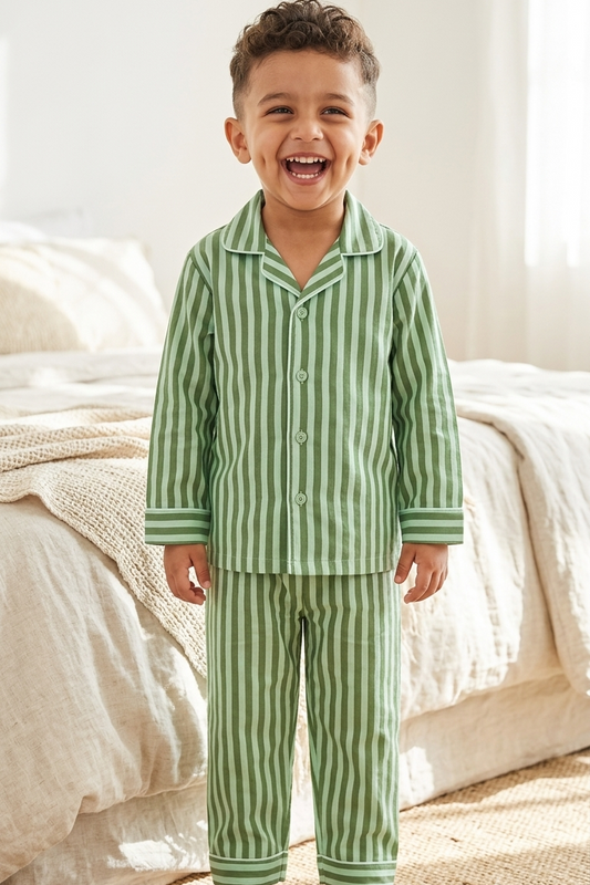 Olive Strip Nightsuits for kids| Unisex| Pure Cotton