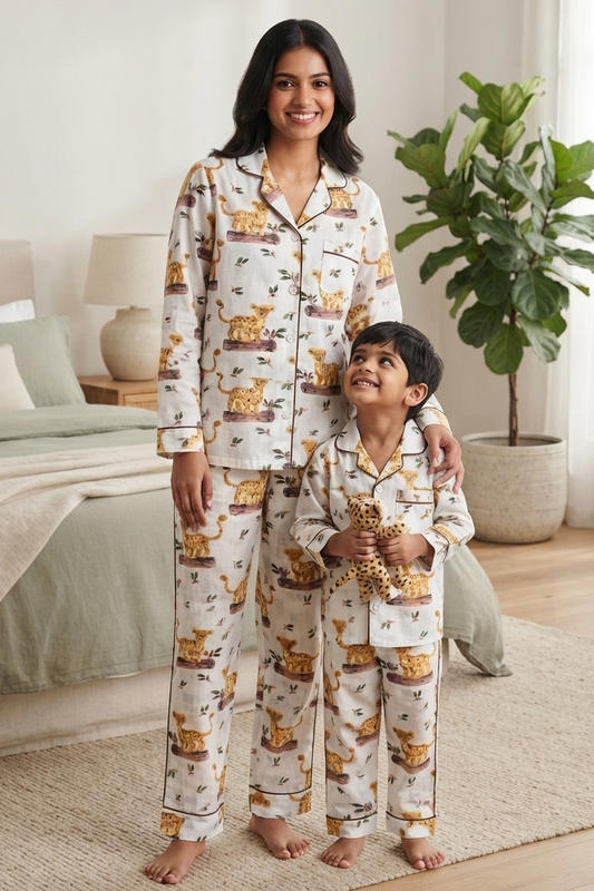 Little Tiger Twinning Nightsuit Sets For Mother &  Kids| Pure Cotton