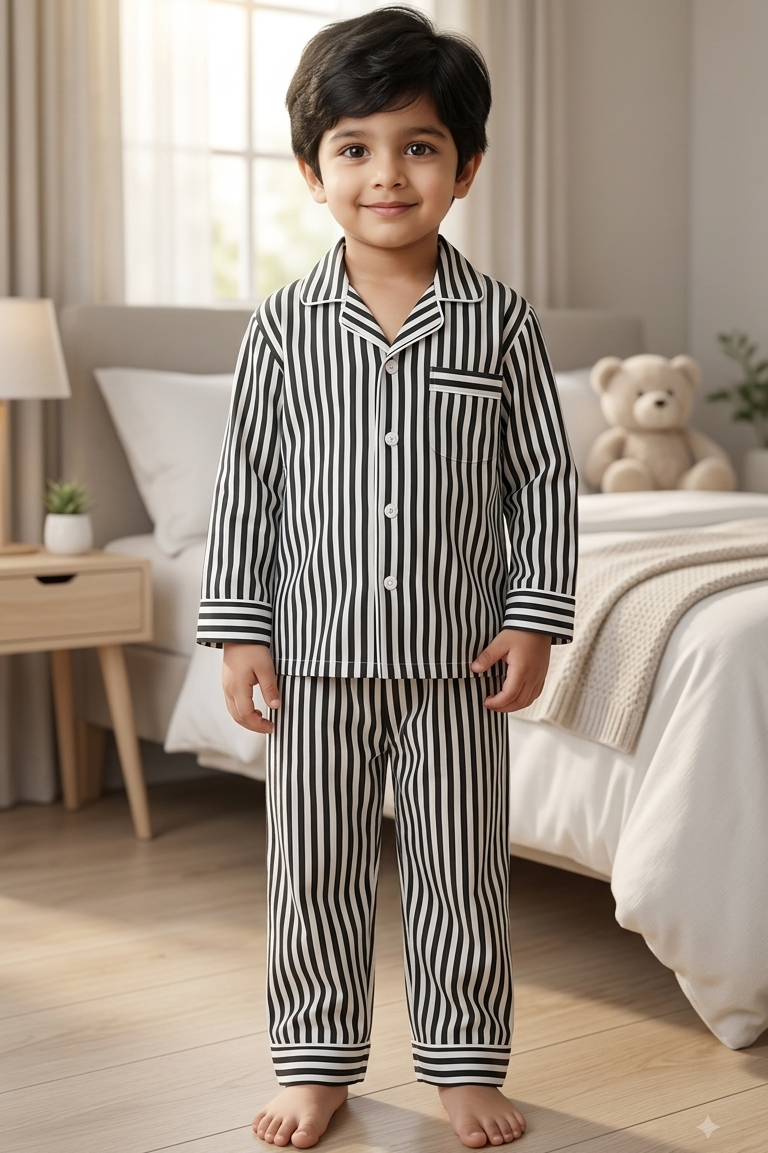Black Strip Twinning Nightsuit Sets For Mother &  Kids| Pure Cotton