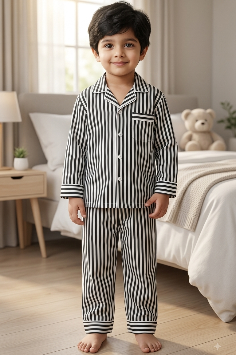 Black Strip Nightsuits for kids| Unisex| Pure Cotton