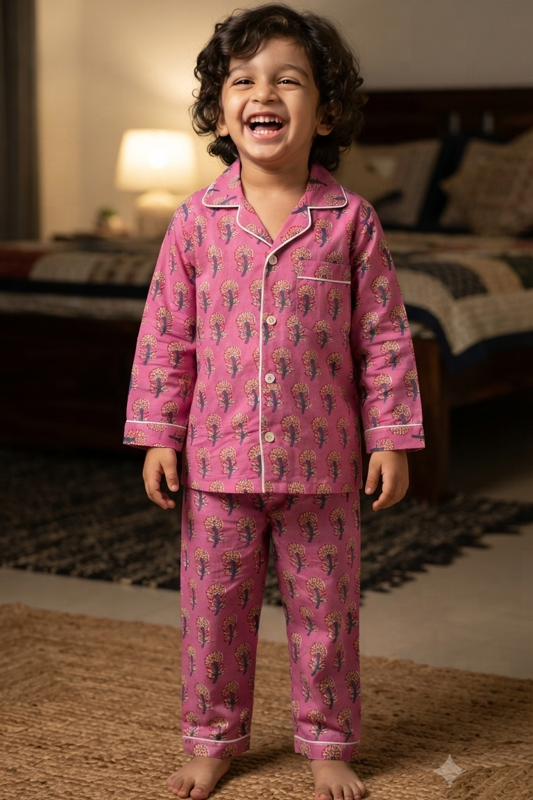 Pink Boota Twinning Nightsuit Sets For Mother &  Kids| Pure Cotton