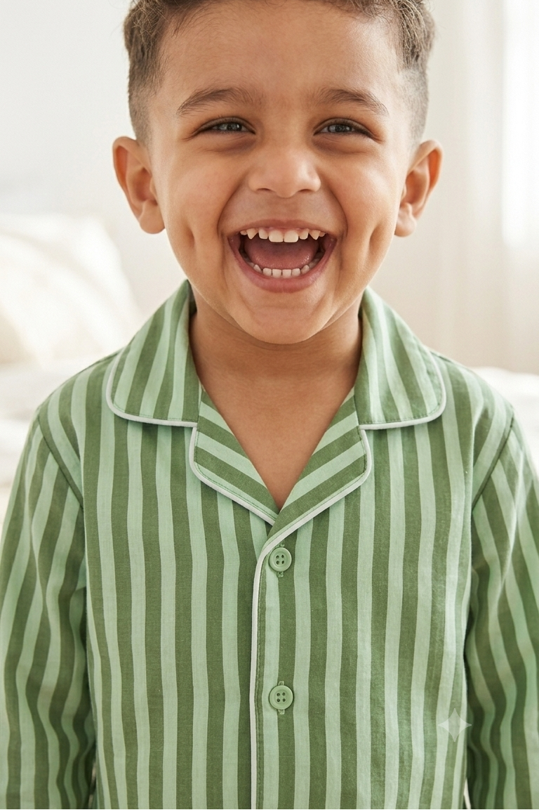 Olive Strip Nightsuits for kids| Unisex| Pure Cotton
