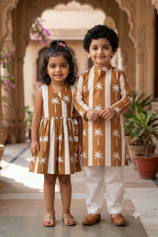 Mustard Coconut Siblings Twinning Outfit| Pure Cotton