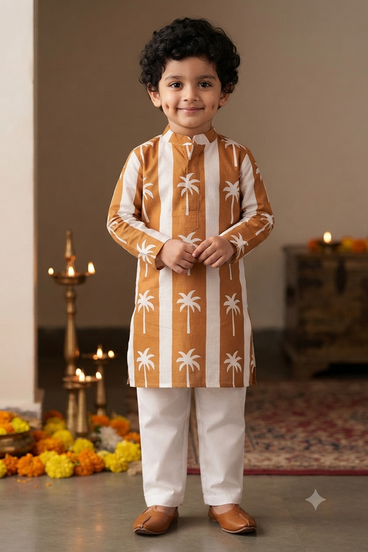 Mustard Coconut Kurta Pajama Sets for Boys| Pure Cotton