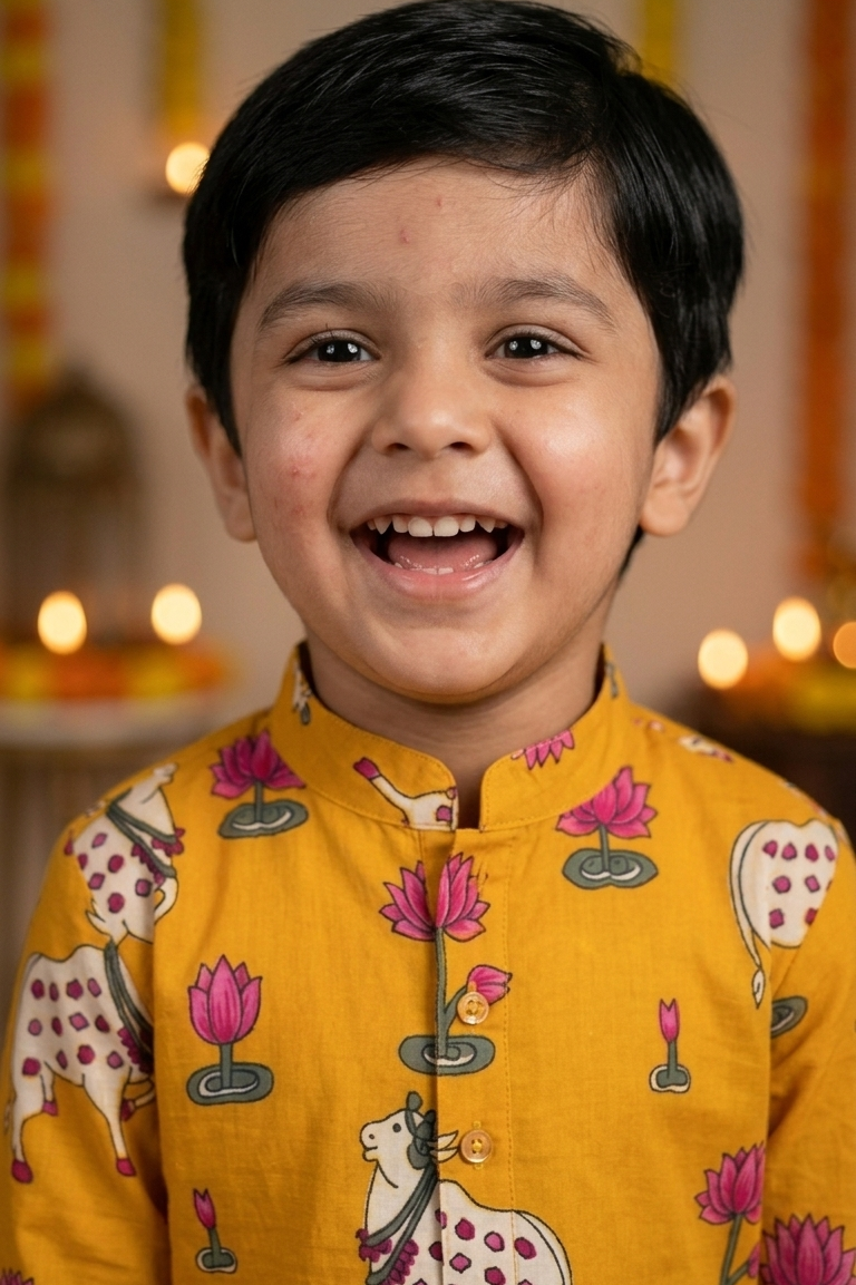 Mustard Pichwai Kurta Pajama Sets for Boys|Pure Cotton