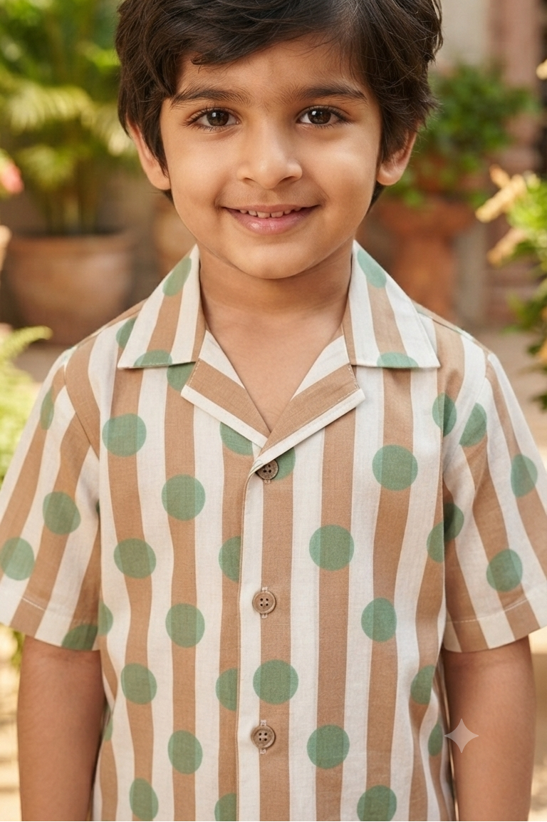 Brown Polka Dot Co-ords Set for Boys| Pure Cotton