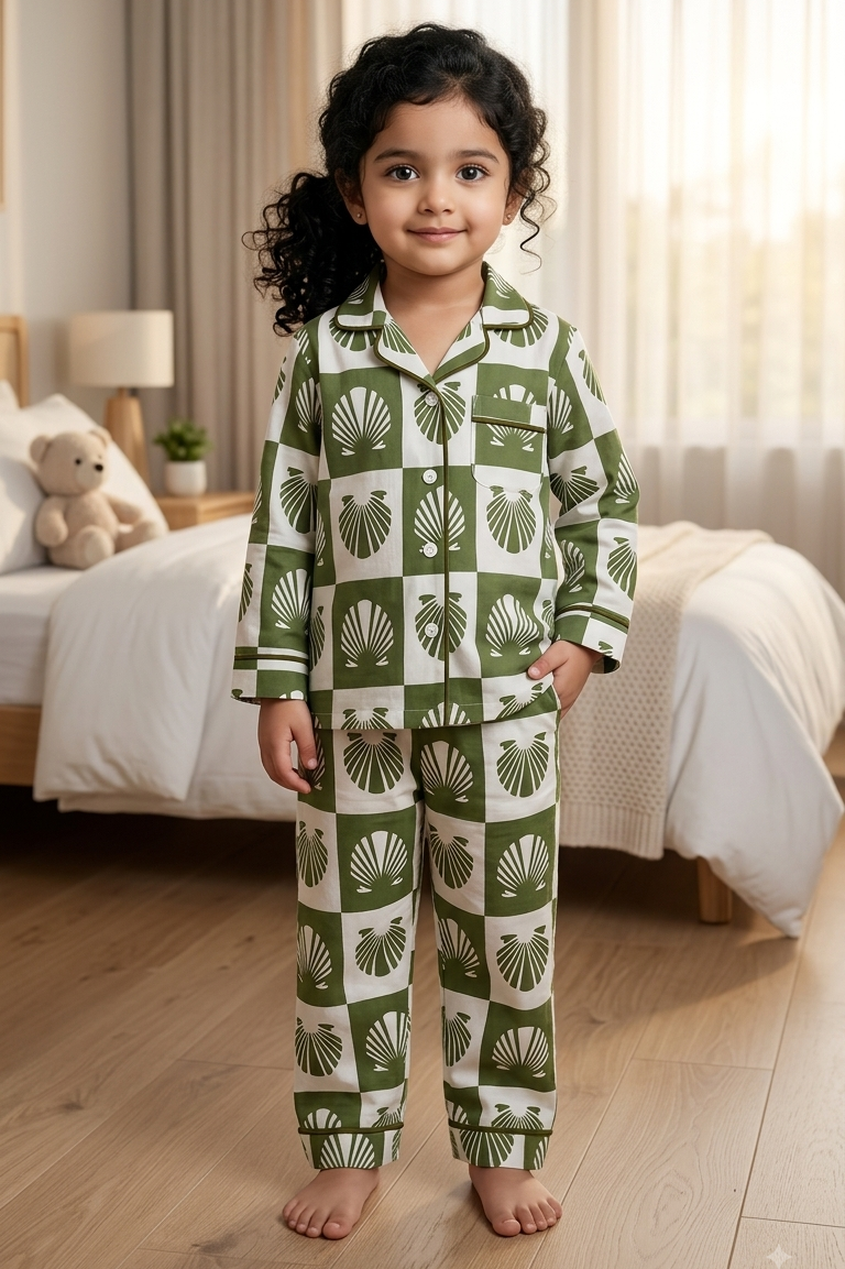 Green Shell Nightsuits for kids| Unisex| Pure Cotton