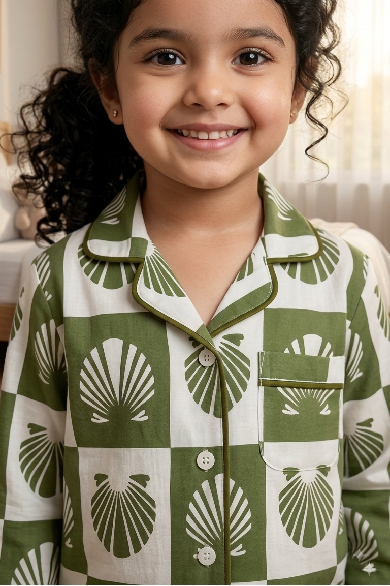 Green Shell Nightsuits for kids| Unisex| Pure Cotton