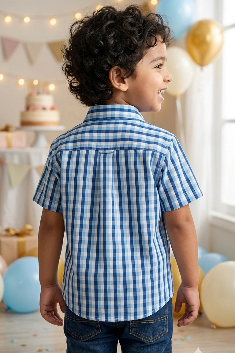 Cobalt Blue Check  Boys Shirt| Pure Cotton