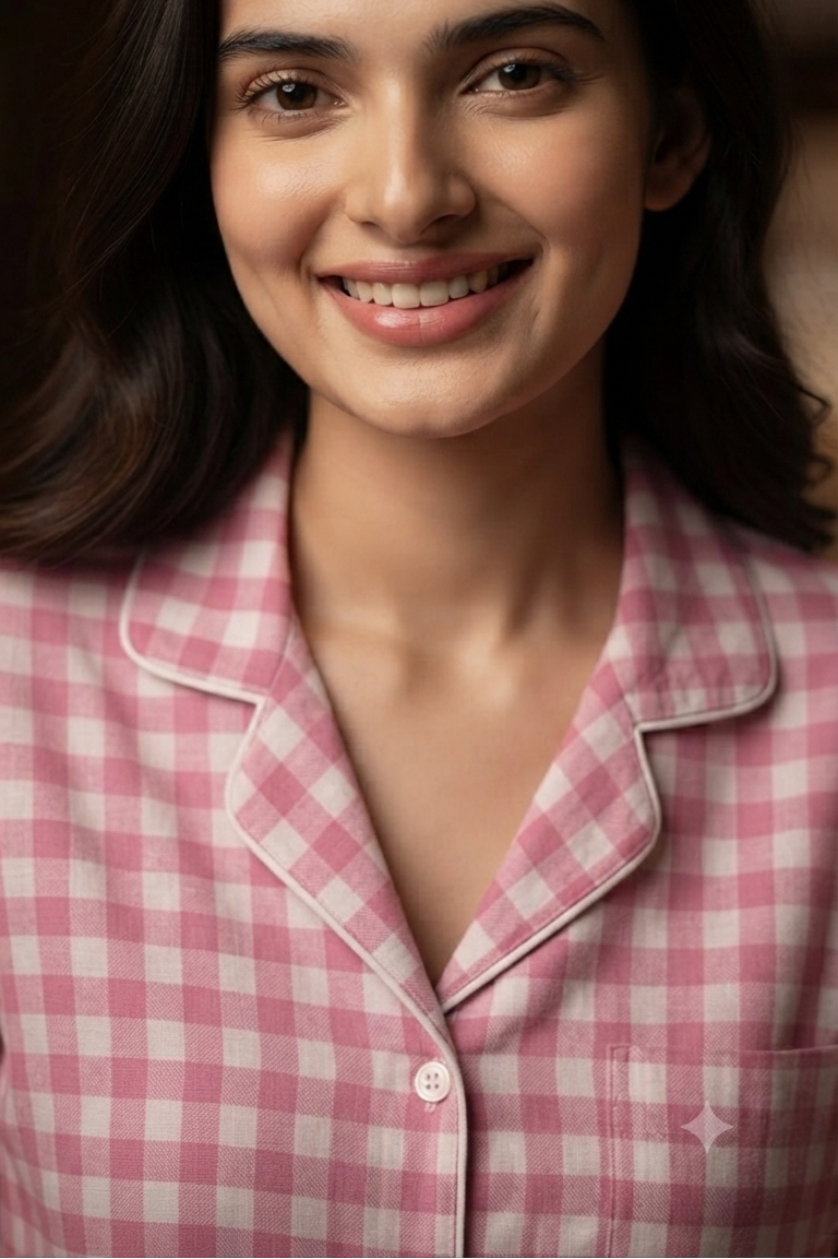 Red-Pink Check Nightsuit For Women| Pure Cotton