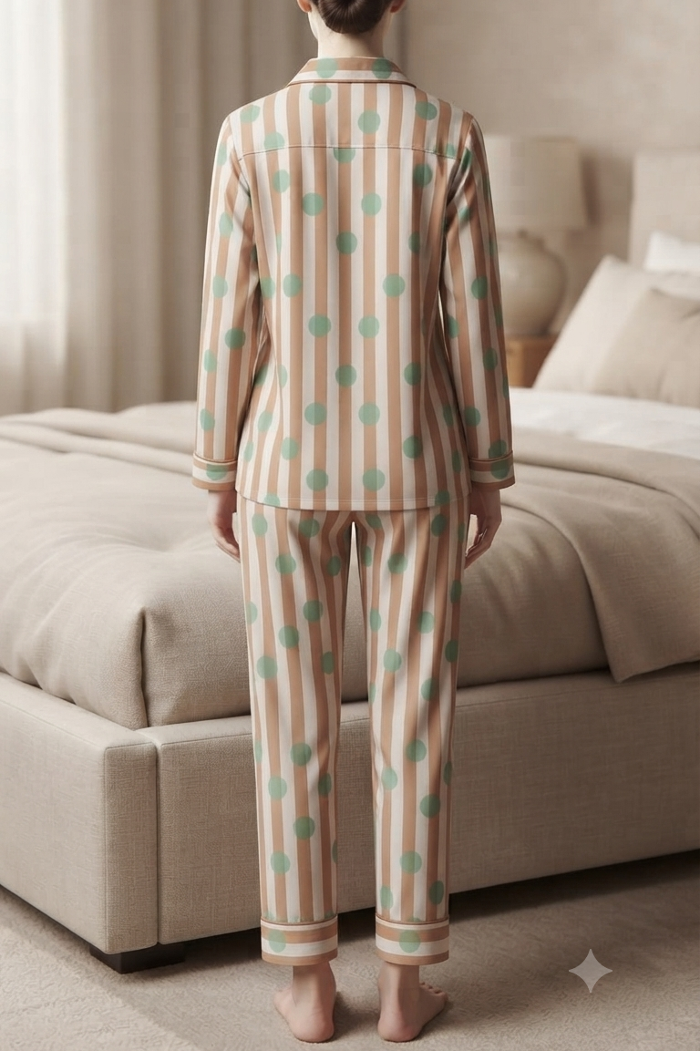 Light Brown Polka dot Nightsuit For Women| Pure Cotton
