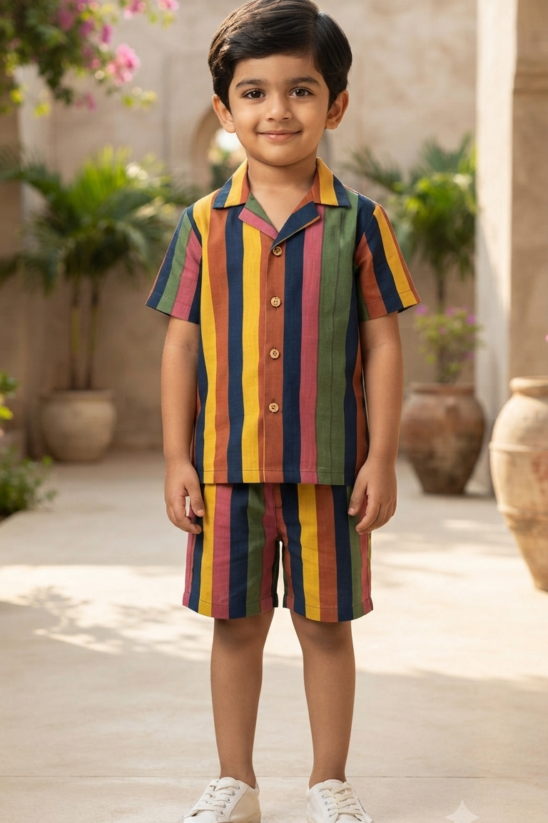 Multi Strip Co-ords Set for Boys| Pure Cotton