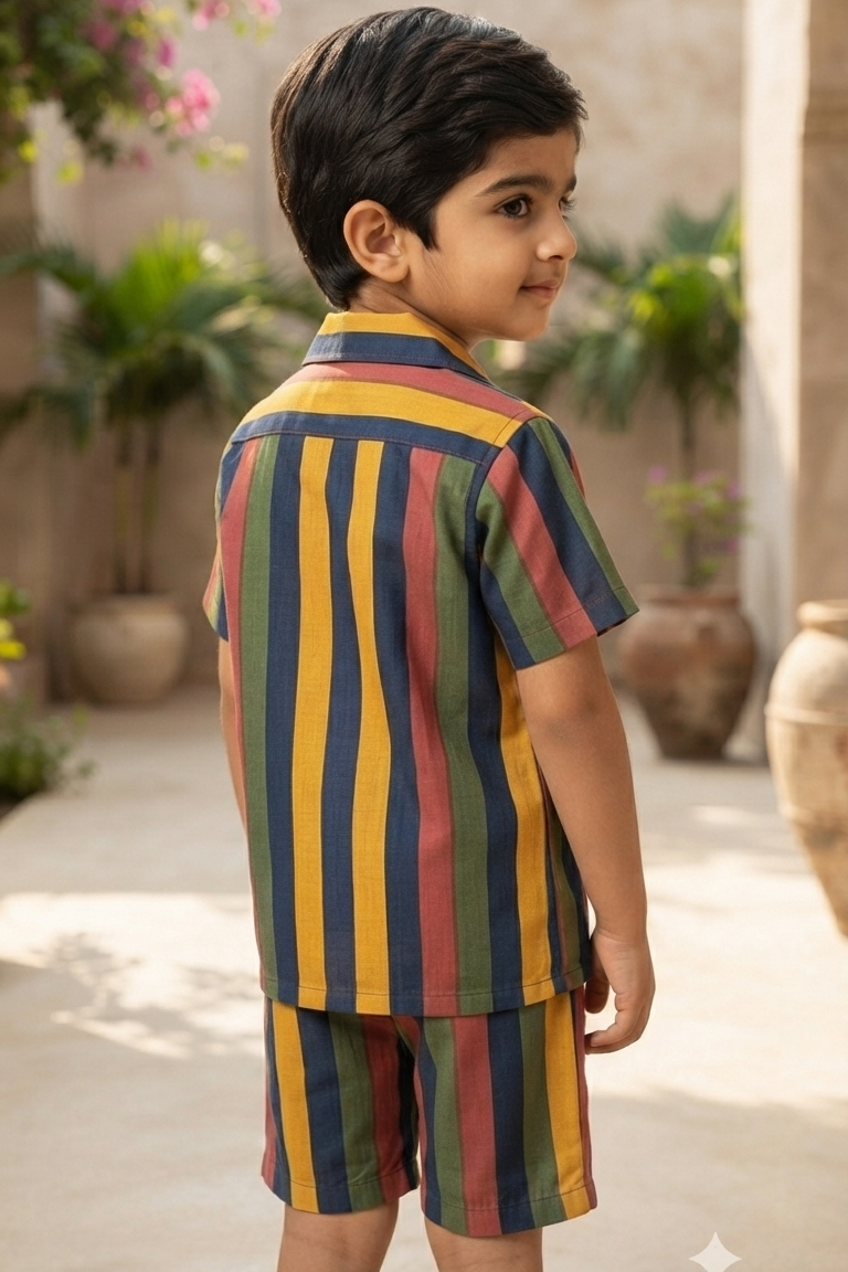 Multi Strip Co-ords Set for Boys| Pure Cotton