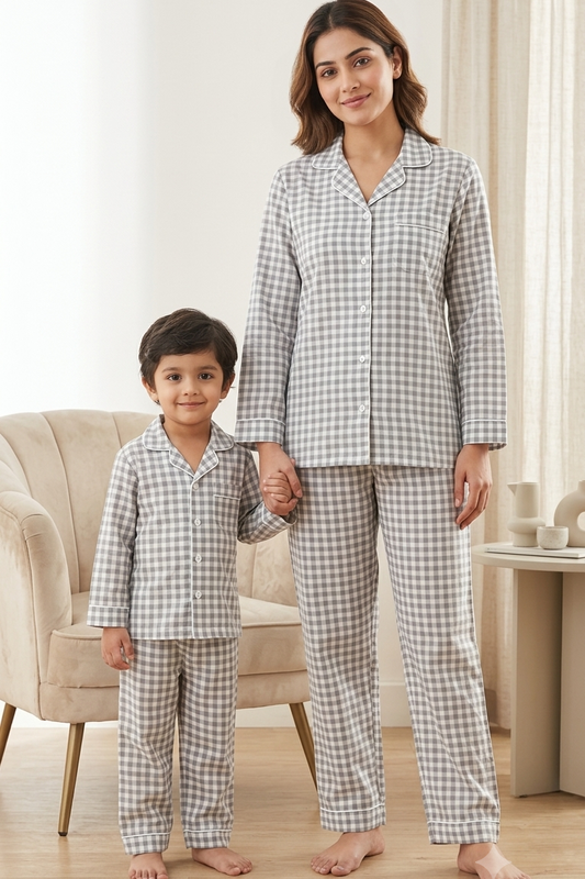GreyTwinning Nightsuit Sets For Mother &  Kids| Pure Cotton