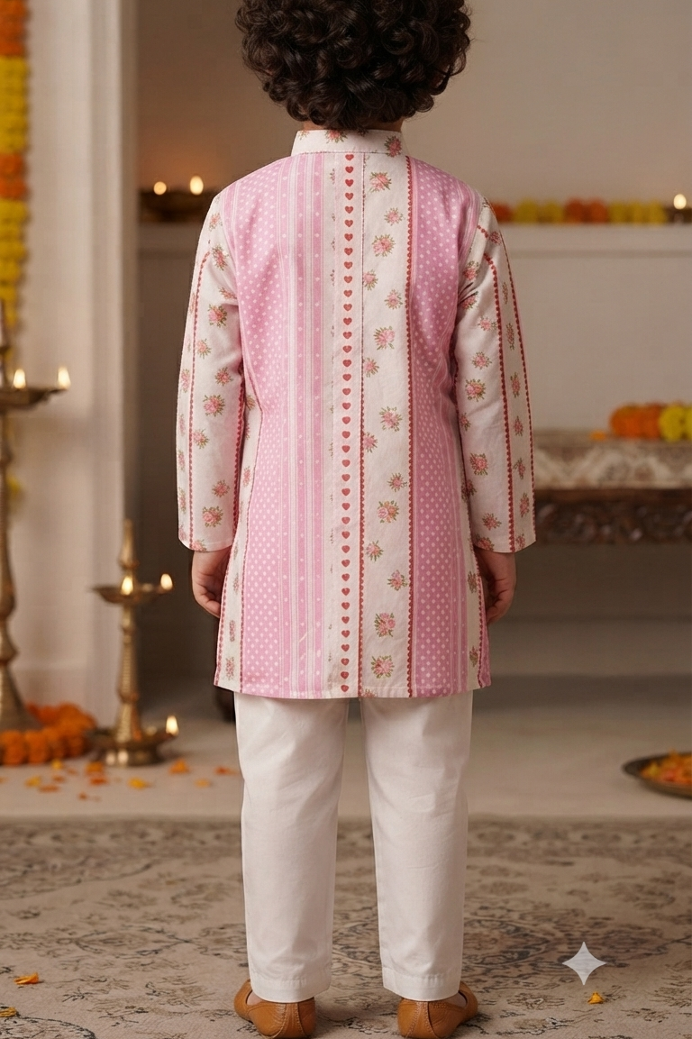 Pink Floral  Kurta Pajama Sets for Boys| Pure Cotton