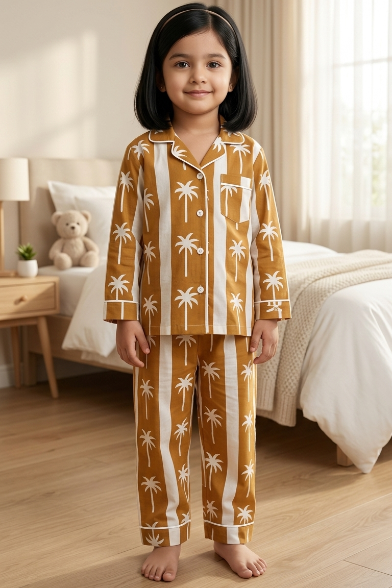 Mustard Coconut Twinning Nightsuit Sets For Mother &  Kids| Pure Cotton