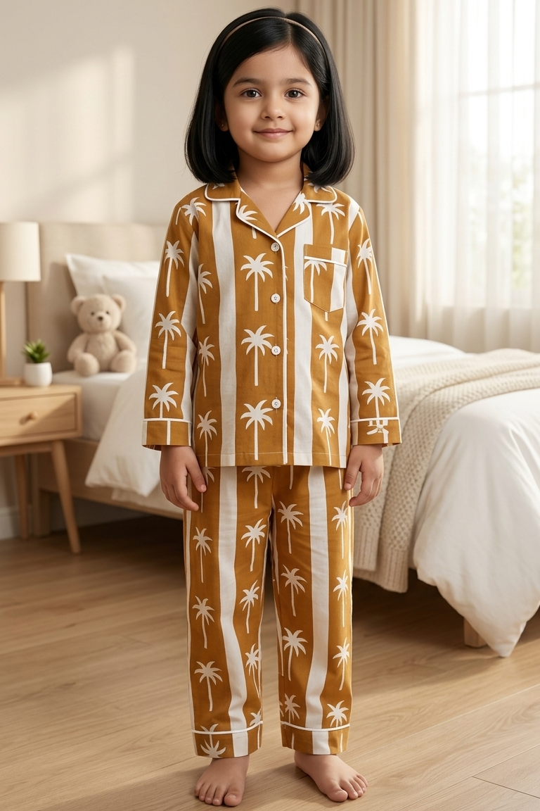 Mustard Coconut Nightsuits for kids| Unisex| Pure Cotton