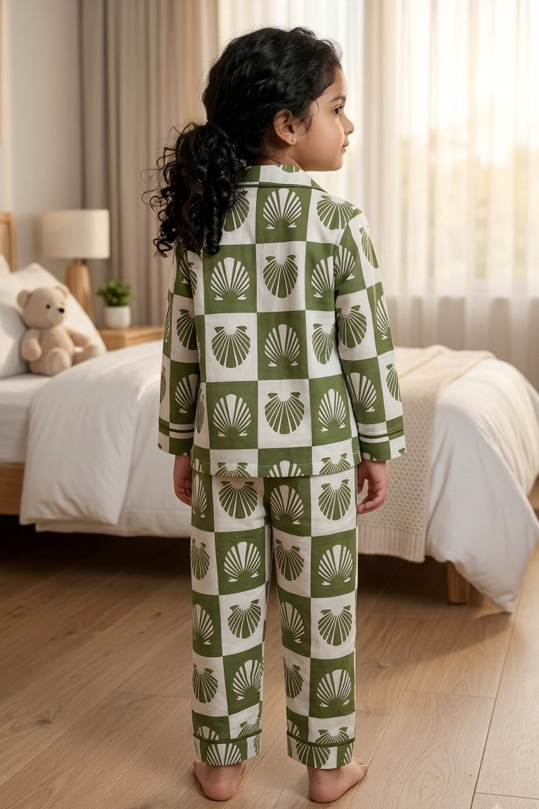 Green Shell Nightsuits for kids| Unisex| Pure Cotton