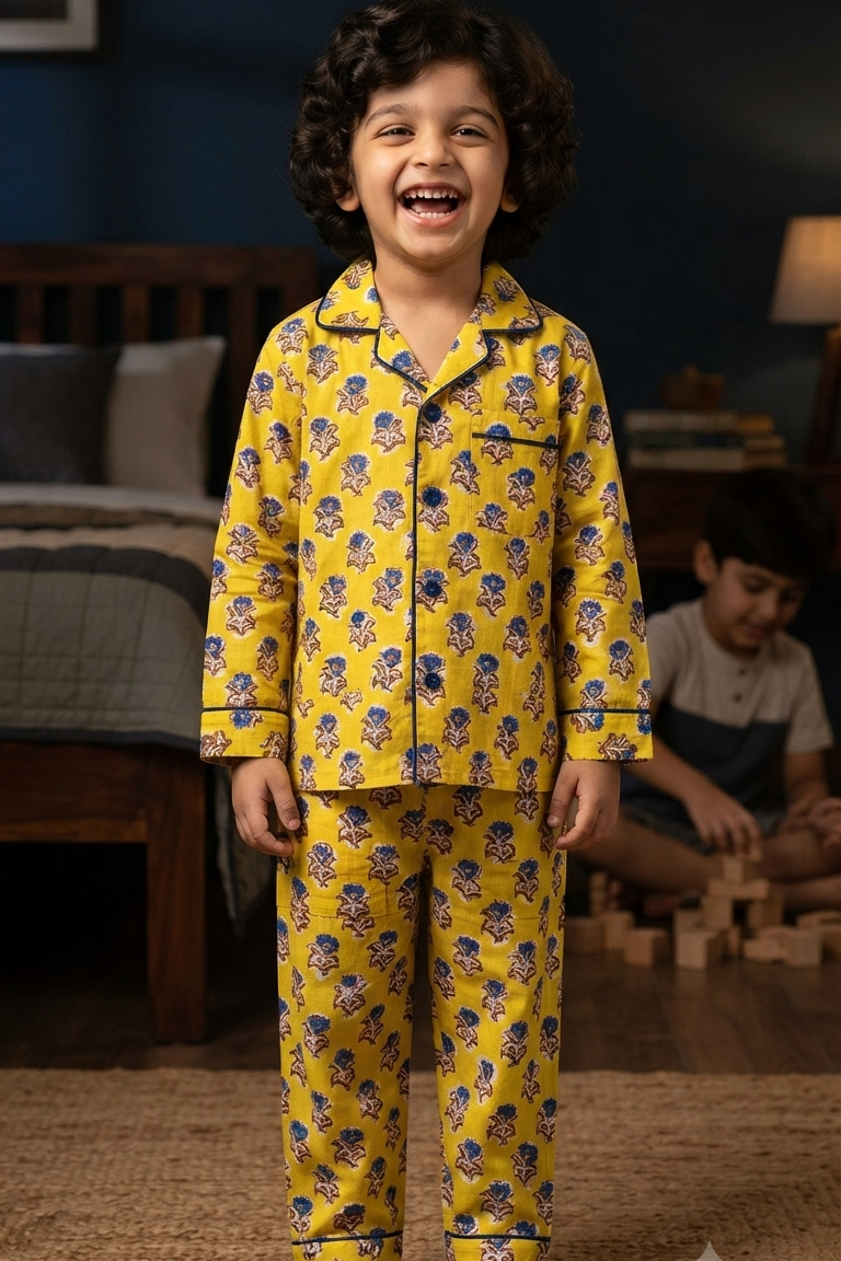 Yellow Boota Twinning Nightsuit Sets For Mother &  Kids| Pure Cotton