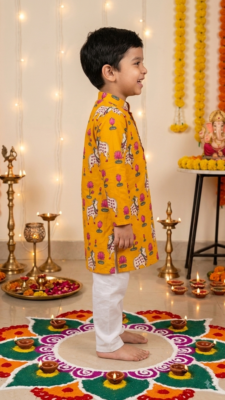 Mustard Pichwai Kurta Pajama Sets for Boys|Pure Cotton